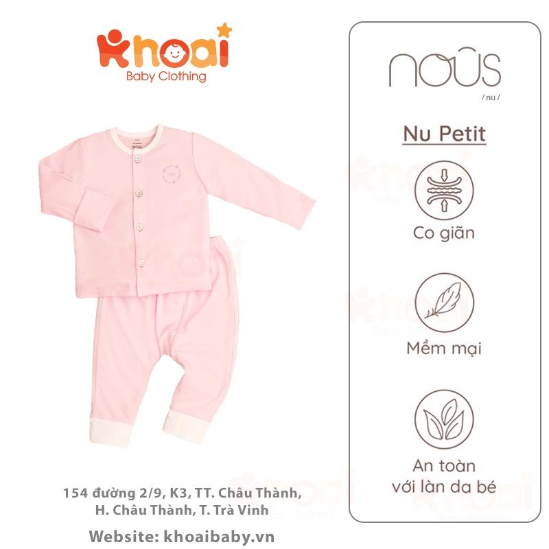 Bộ cài thẳng dài Nous hồng Newborn - Chất liệu Nu Petit 95% cotton thiên nhiên