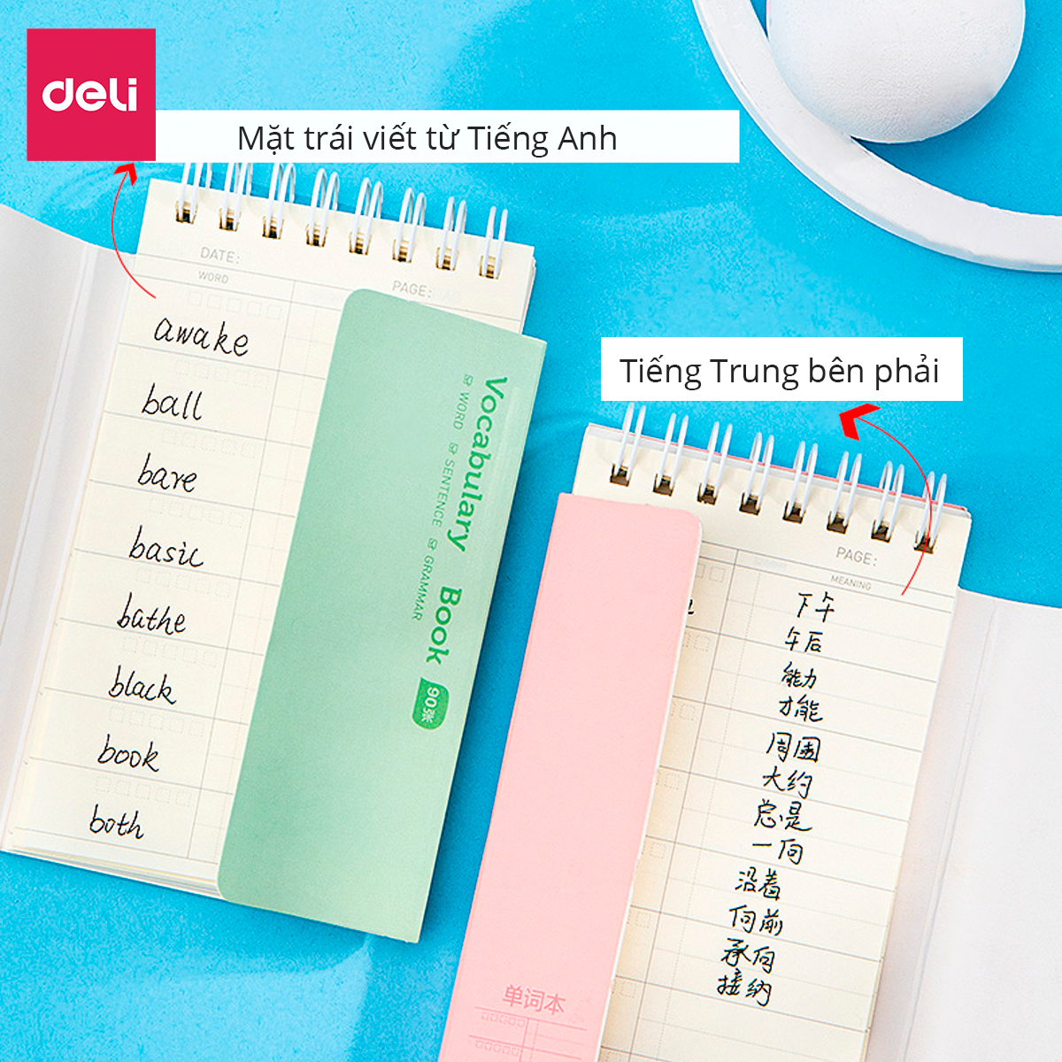 Sổ học từ vựng thông minh thẻ ghi nhớ flashcard luyện thi tiếng Anh Nhật Hàn Trung Đức Pháp cho bé học thuộc nhanh khổ A7 180 trang Deli - Phù hợp cho học sinh , sinh viên nhỏ gọn tiện lợi - 24210