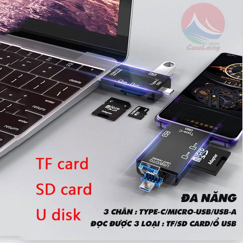 Đầu Đọc Thẻ Nhớ OTG Đa Năng 3 in 1, USB 3.0 Type C Micro, Đọc Thẻ Nhớ Máy Ảnh Ổ USB Micro SD Card Cho Điện Thoại Máy Tính, đầu đọc thẻ nhớ sd, đồ đọc thẻ nhớ, usb 3.0 đọc thẻ nhớ, đầu đọc thẻ nhớ otg type c micro usb