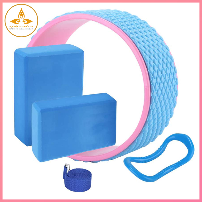 Combo Vòng Tập Yoga Có Gai Bản Rộng 20cm, 2 Gạch Tập Yoga in hoa, Dây Đai Yoga Cotton, Vòng Myring - YOGA QG, Vòng Nhựa ABS Bọc TPE Chịu Lực Cao; Gạch Chất Liệu EVA Bền Đẹp, Không Mùi - Hàng chính hãng