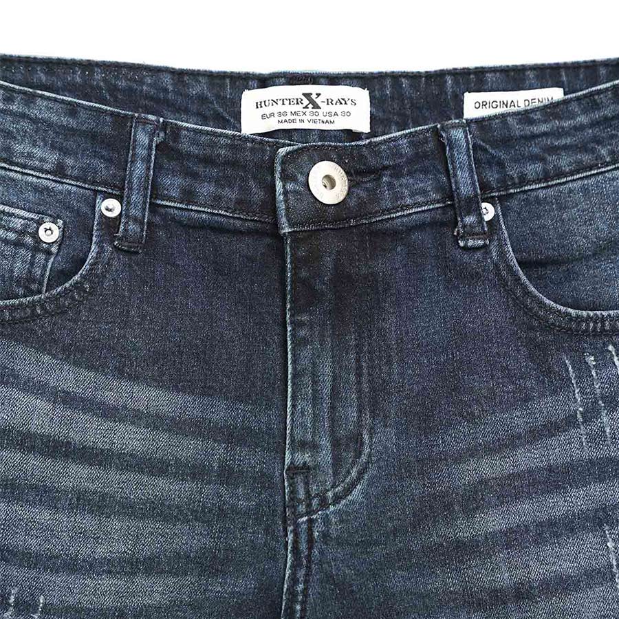 Quần Short Jeans Nam Rách Cao Cấp HUNTER X-RAYS Form Slimfit Thun Màu Xanh S62