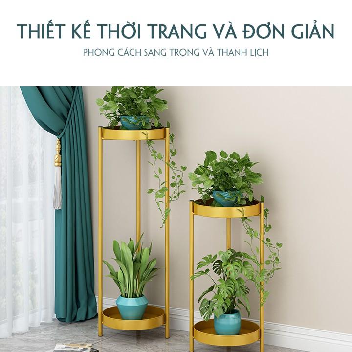 Kệ hoa 2 tầng mẫu tròn chất liệu cao cấp, kệ để cây cảnh, kệ trang trí nhà cửa mẫu sang trọng, kệ bắc âu