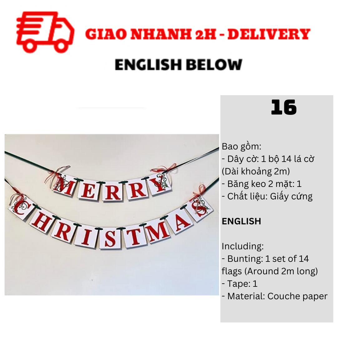 Bộ Dây Cờ Noel Trang Trí Tiệc Nhiều Mẫu - Merry Christmas Bunting DCXM10