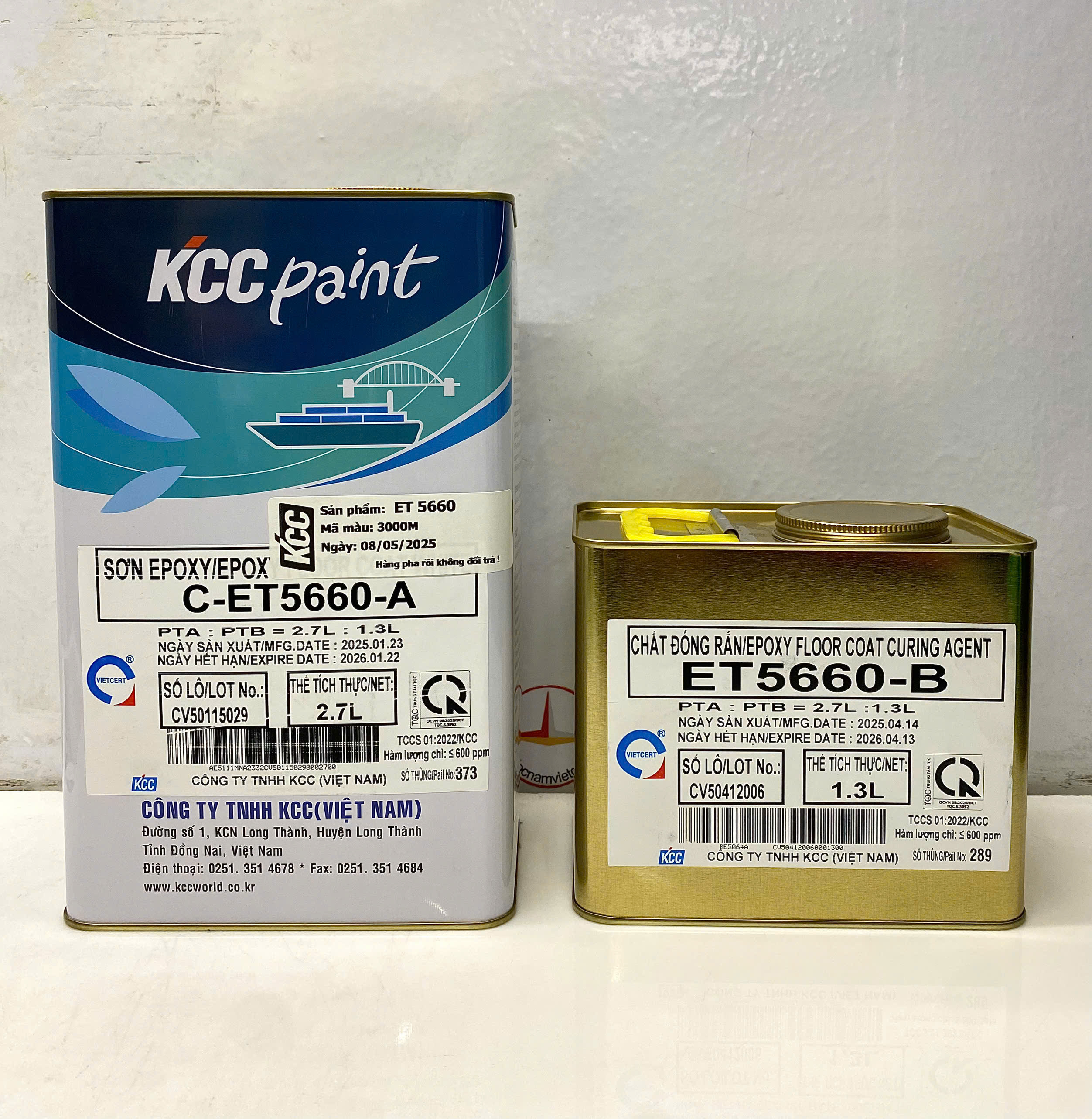 Sơn sàn bê tông epoxy KCC ET5660 Base C màu vàng 3000M _ 4L/Bộ