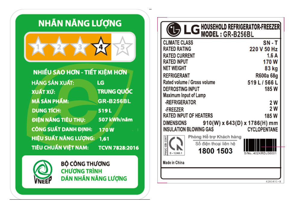 Tủ lạnh LG Inverter 519 lít GR-B256BL - Hàng Chính Hãng - Chỉ Giao Hà Nội