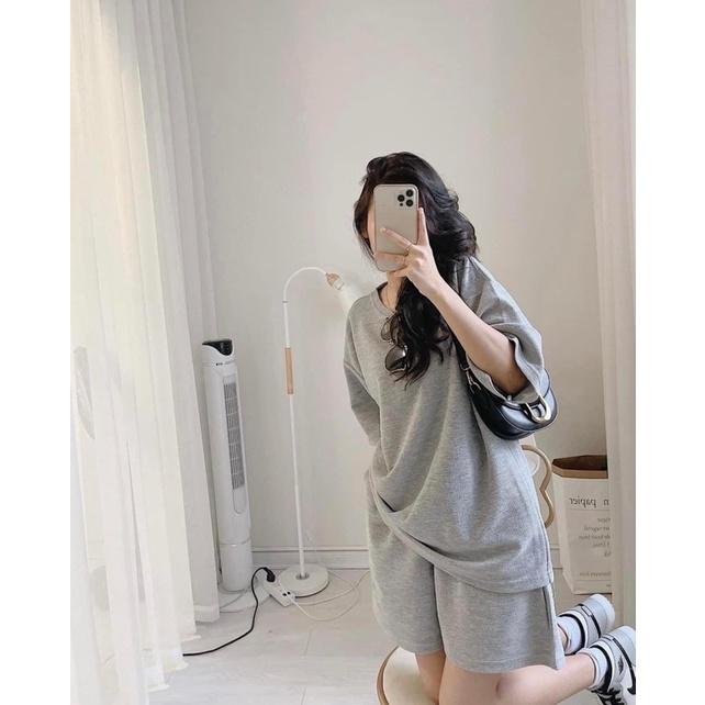 Bộ đùi nữ Set đồ nữ tổ ong bộ quần short đùi áo form rộng tay lỡ, sooc phông mặc ở nhà