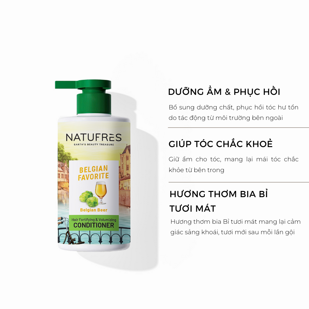 Dầu xả NATUFRÈS Belgian Favorite Bia Bỉ - Dưỡng tóc chắc khoẻ, bóng đẹp và dày bồng bềnh 250ml