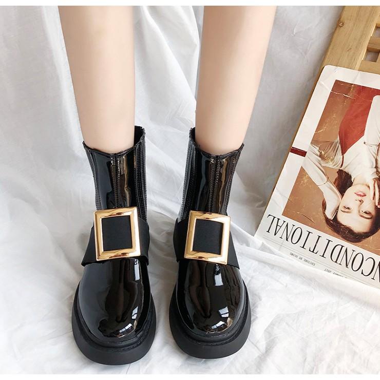 GIÀY CAO CỔ BỐT BOOTS DA BÓNG KHUY VUÔNG SULLI