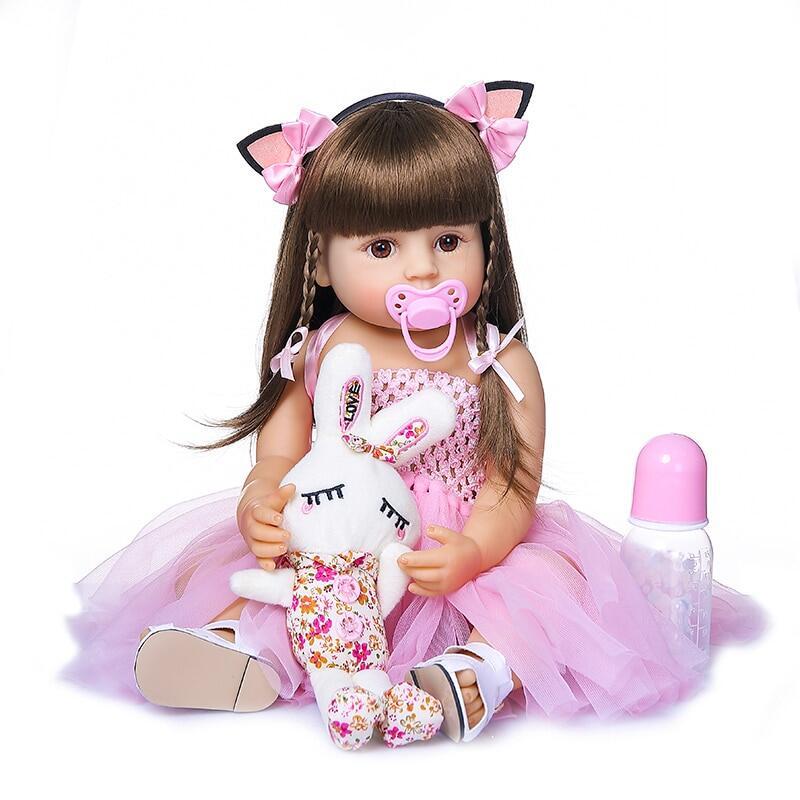 Búp Bê Barbie 3D Bằng Silicon Mềm Mại Có Keo Dán 55cmĐồ Chơi Tái Sinh Giống Như Thật Siêu Em Bé Tái Sinh - 55CM