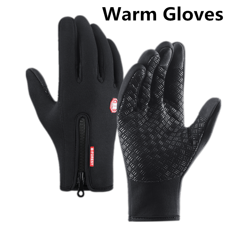Găng tay đi xe đạp Màn hình cảm ứng thể thao ngoài trời mùa đông nam nữ cộng với nhung nước ấm áp lực đi xe chống gió Găng tay Color: black Size: L