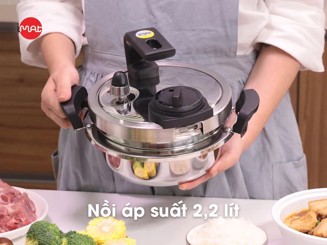 [ Chính hãng iMat ] Nồi áp suất đa năng iMat 2.2 lít, dùng bếp từ,hồng ngoại,bếp ga. Sử dụng sản phẩm nấu cơm, linh nhừ thực phẩm