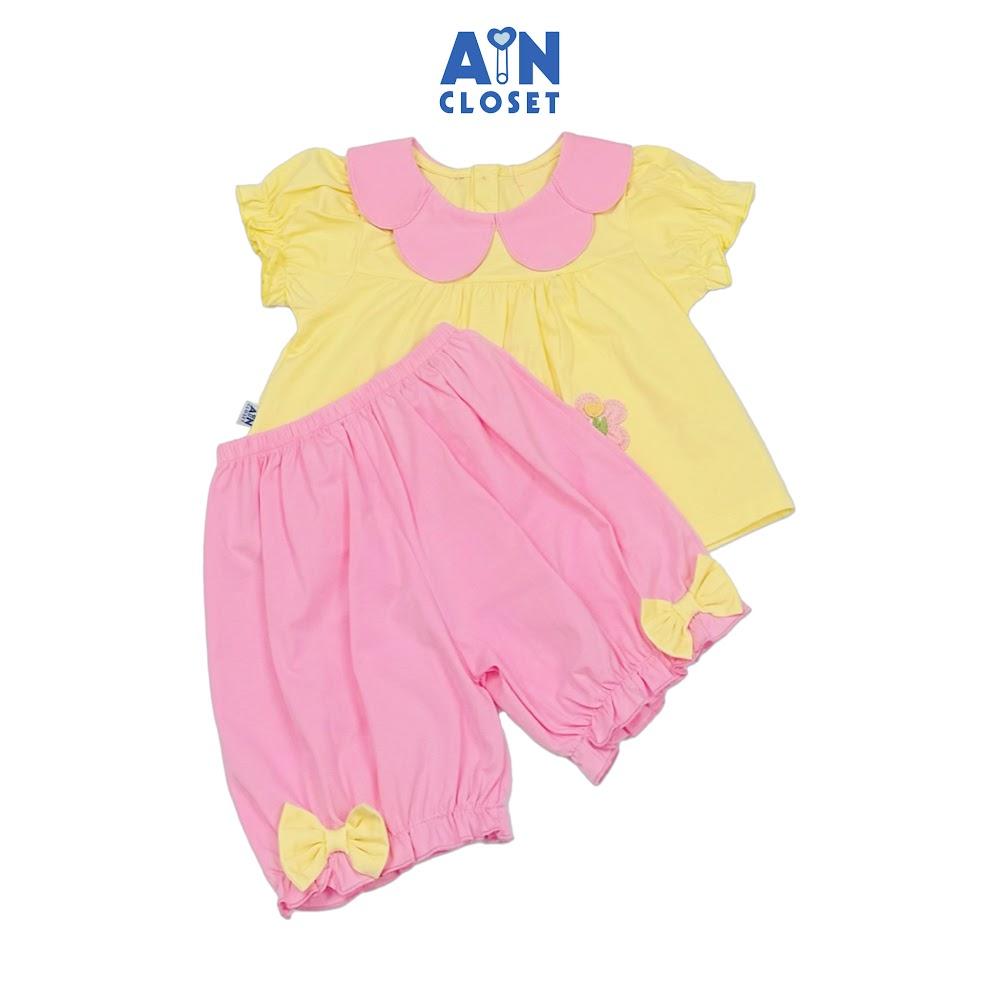 Bộ quần áo Ngắn bé gái họa tiết Cánh Hoa Vàng Hồng Thun cotton - AICDBGNN85G1 - AIN Closet