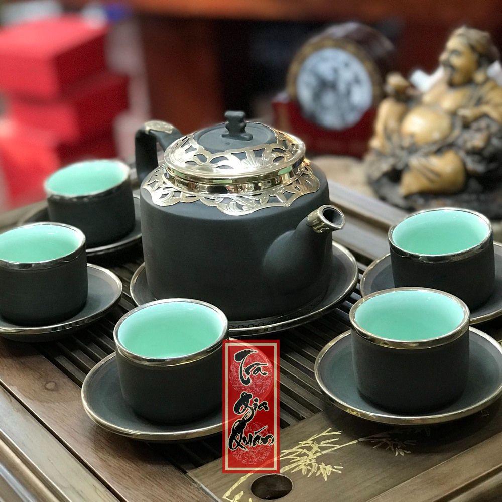 Bộ Ấm Trà Đạo Tử Sa Bát Tràng Bọc Đồng Họa Tiết Trơn Dáng Hán Đạc Dung Tích 400ml AVMT 34