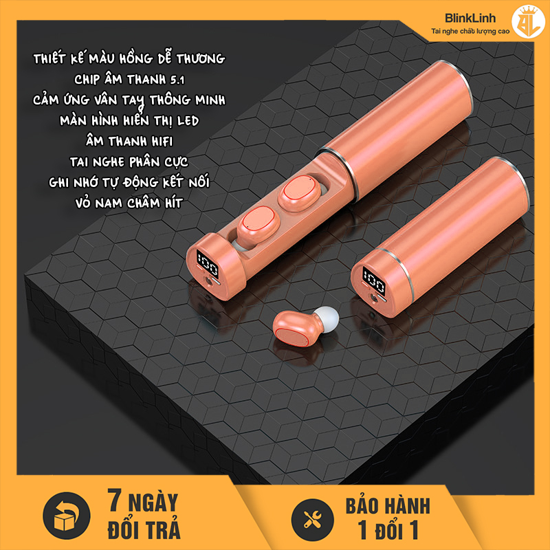 Tai nghe không dây Bluetooth 5.2 chống nước Trụ Tròn BL21, định vị, đổi tên, thao tác chạm cảm ứng, đèn pin, dùng cho các dòng điện thoại và laptop [Hỏa Tốc