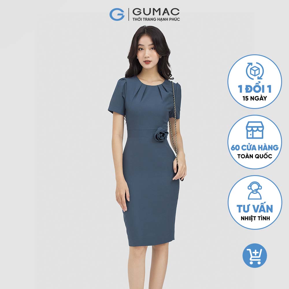Đầm dáng ôm nữ GUMAC DC06060 bút chì cổ xếp ly