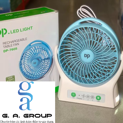 Quạt Sạc DP-7605 Tích Hợp Đèn Led (Giao Màu Ngẫu Nhiên) - GA