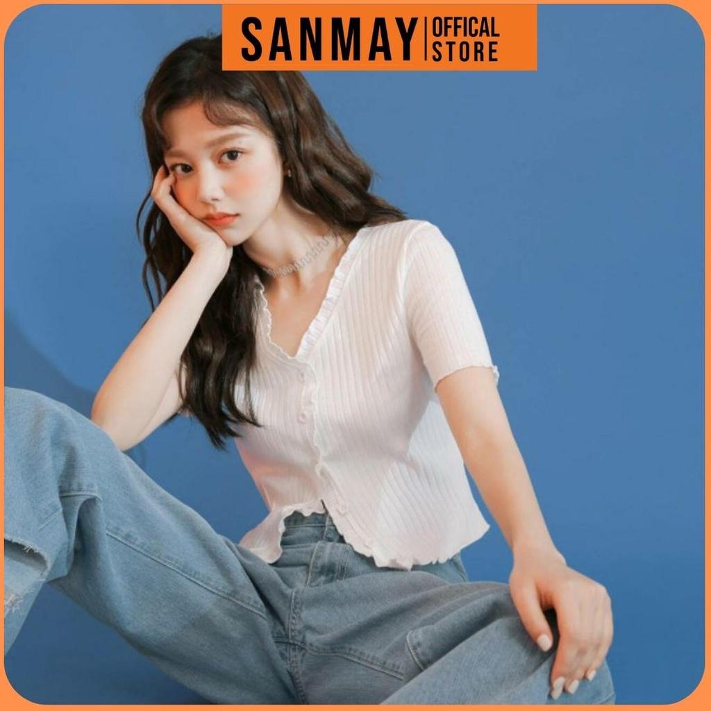 Áo Kiểu Croptop Nữ SANMAY Áo Croptop tay ngắn Ôm body Ulzzang Bánh Bèo Hàn Quốc AO037