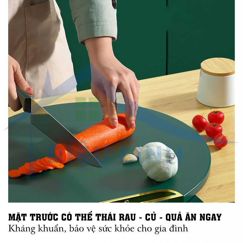 Thớt xanh tròn kháng khuẩn , chống nấm mốc xoay 360 độ có tay cầm tiện lợi , chống trơn , dễ dàng vệ sinh