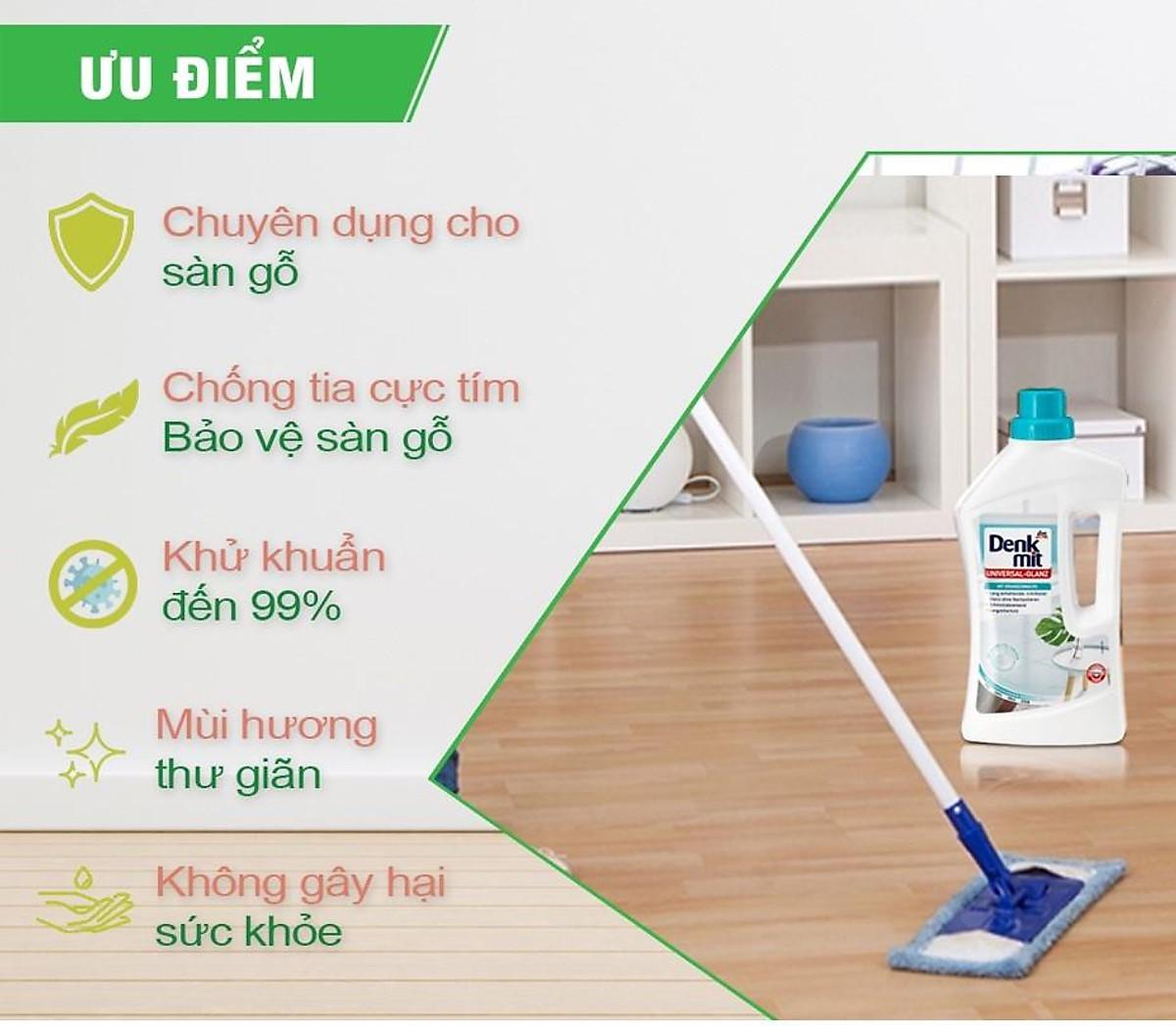 Nước Lau Sàn Gỗ Denkmit Parkettpflege, Dung Dịch Lau Nhà, Diệt 99% Vi Khuẩn, Dung Tích 1L, Nhập Đức