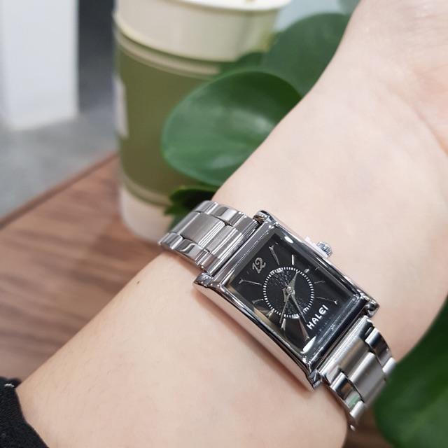 Đồng hồ cặp đôi nam nữ Halei mặt đen dây kim loại chính hãng Tony Watch 68