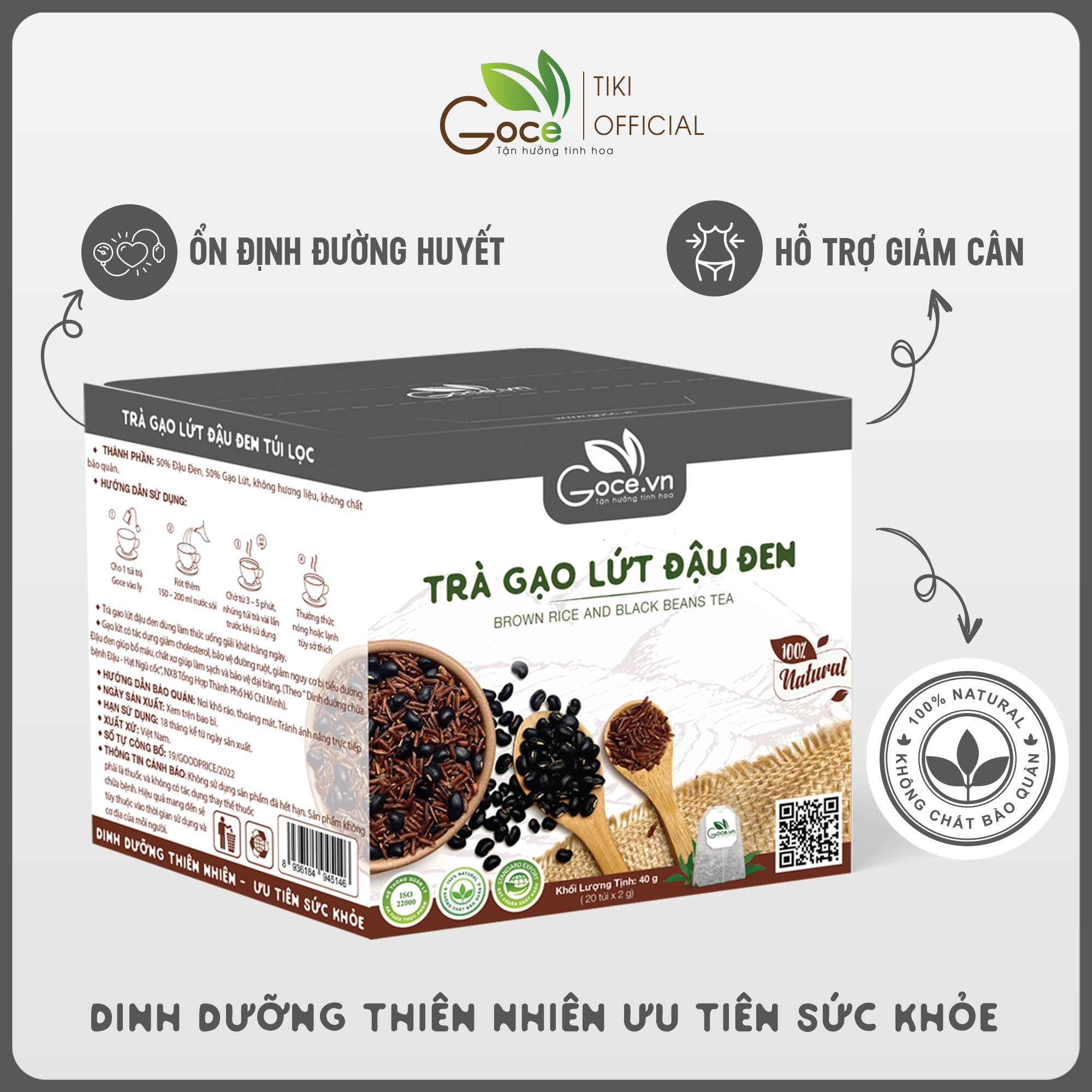 Trà gạo lứt đậu đen túi lọc Goce - Ổn định đường huyết