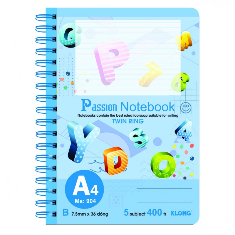 Sổ lò xo KLONG kép A4 400tr, 70/92 offset bìa cứng; ms; 904
