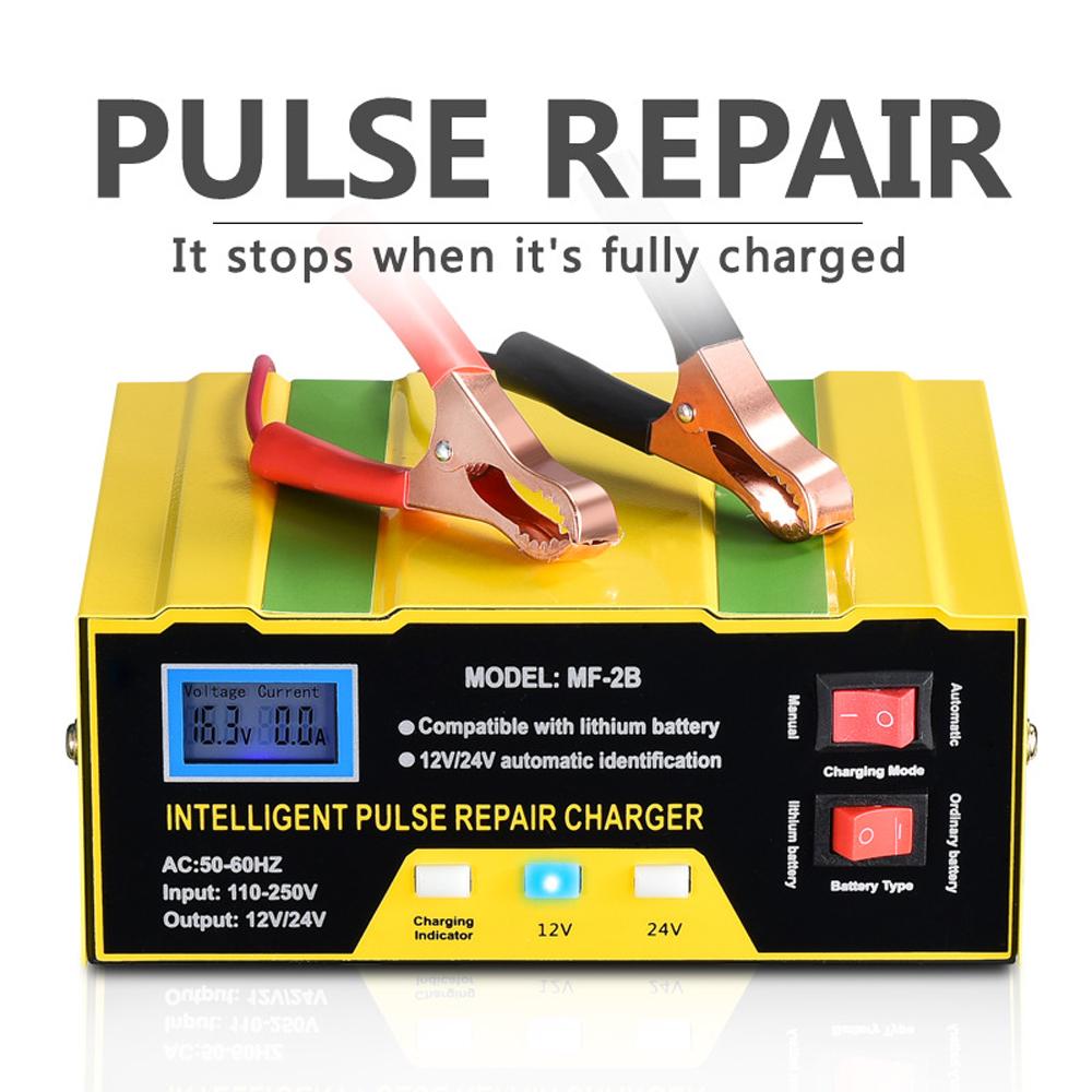 Car Battery Chargers 12V/24V Intelligent Pulse Repairing Charge Device Automotive Battery Trickle Maintainer for Car Truck Motorcycle Battery Leadacid Battery Lithium Battery