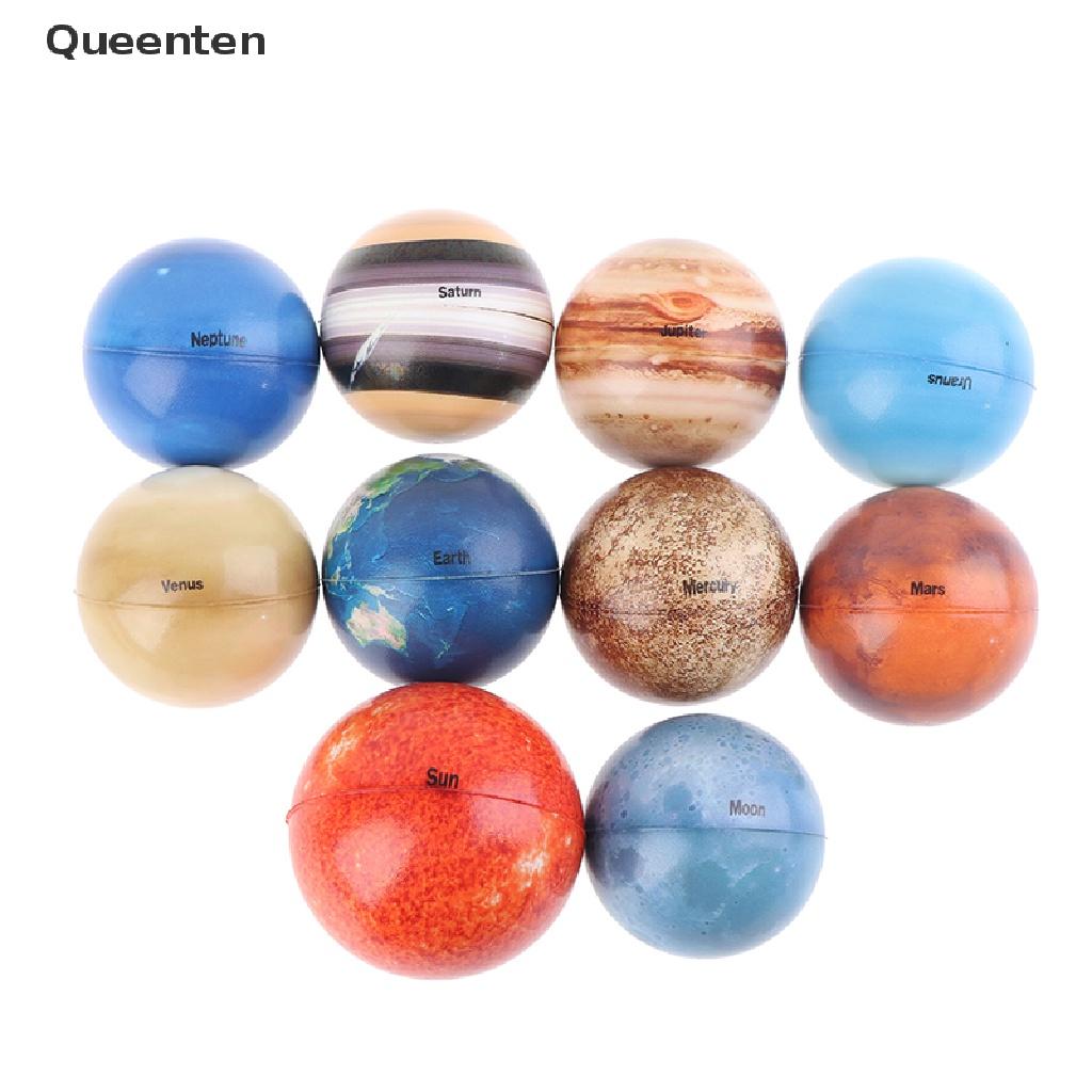 Queenten 9Pcs 6.3cm Eight Planets Sun Earth Moon Star Ball Rubber Bouncy anti-stress Toy QT