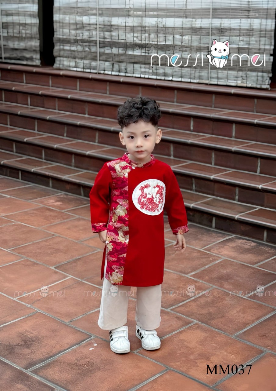 Áo dài cách tân bé trai, Áo tết cho bé 1-10 tuổi thêu rồng hàng thiết kế chất liệu nhung mềm mại kiểu dáng thời trang