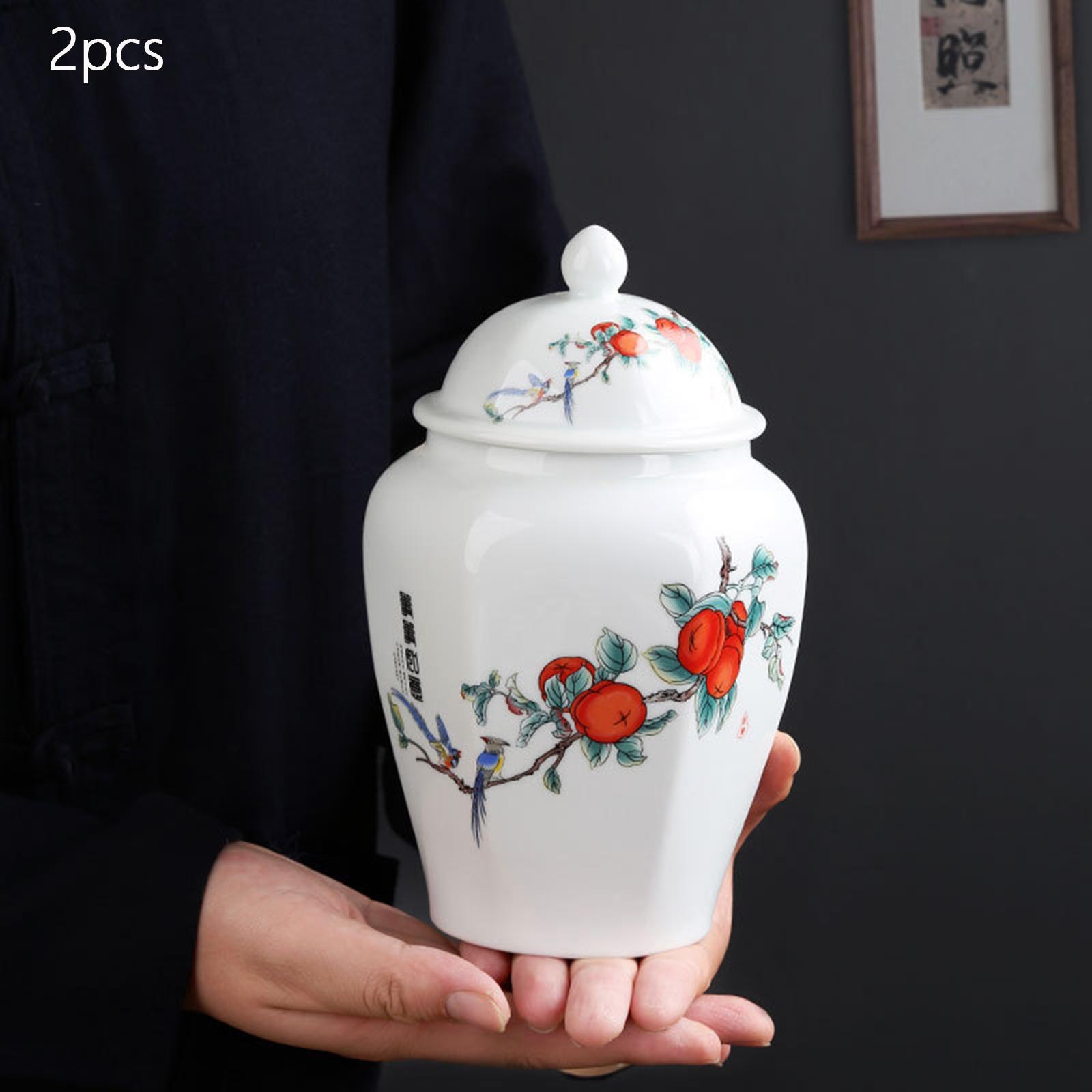 Ceramic Ginger Jar Tea Storage Jar Decorative Flower Vase Tea Tin with Lid
