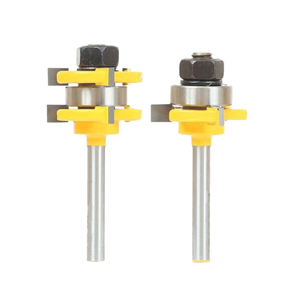 2Pieces Tongue &amp; Groove T- Slot Router Bit 1/4'' Shank Woodwork Milling Cutter