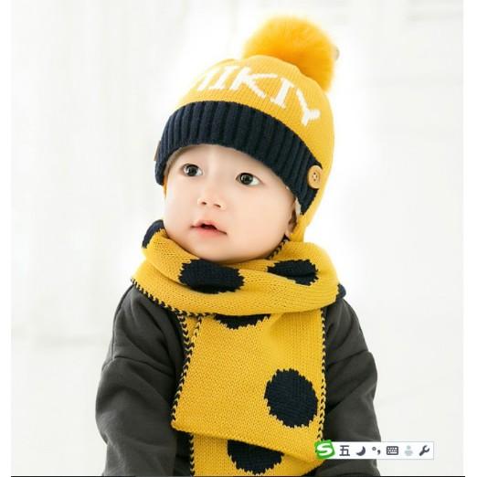 Set mũ nón len lót lông kèm khăn choàng dài cho bé TỪ 1-4 tuổi..