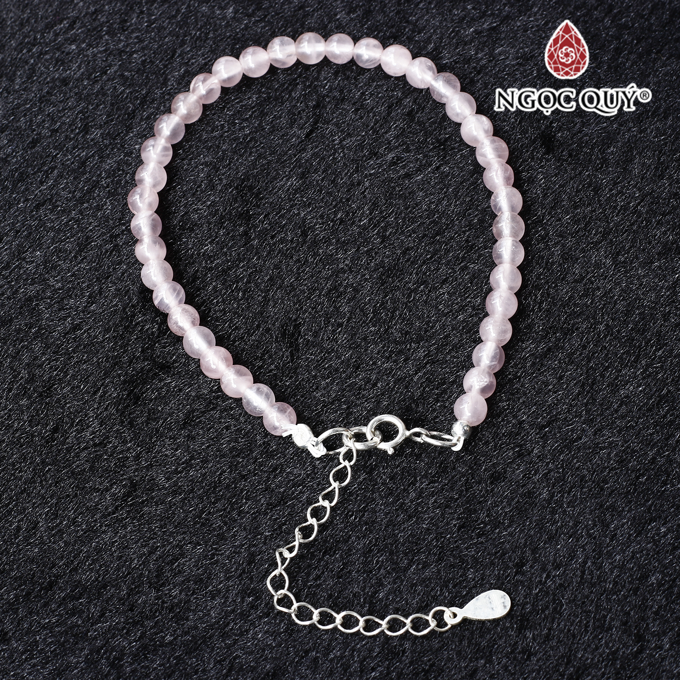 Vòng thạch anh hồng hạt mini khóa bạc mệnh hỏa, thổ - Ngọc Quý Gemstones