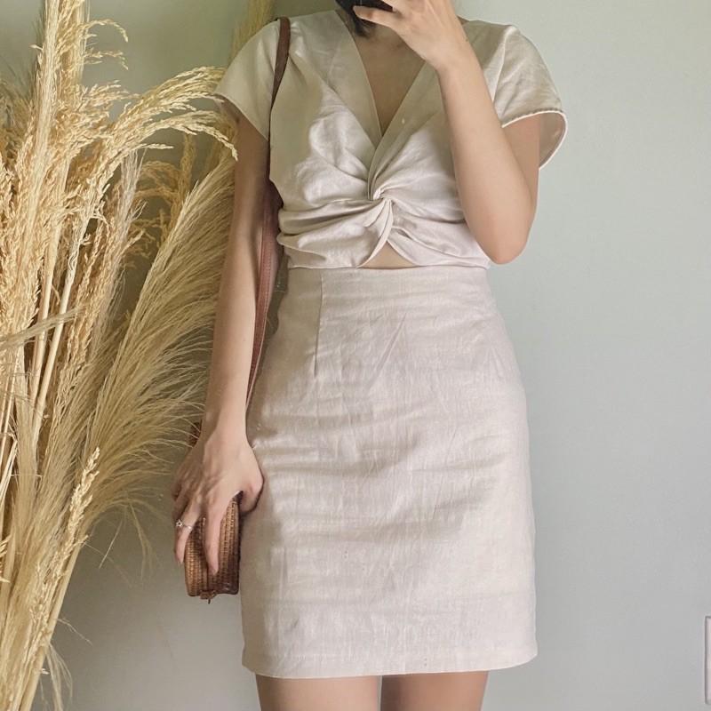 Đầm linen xoắn ngực - AUDREY STUDIO