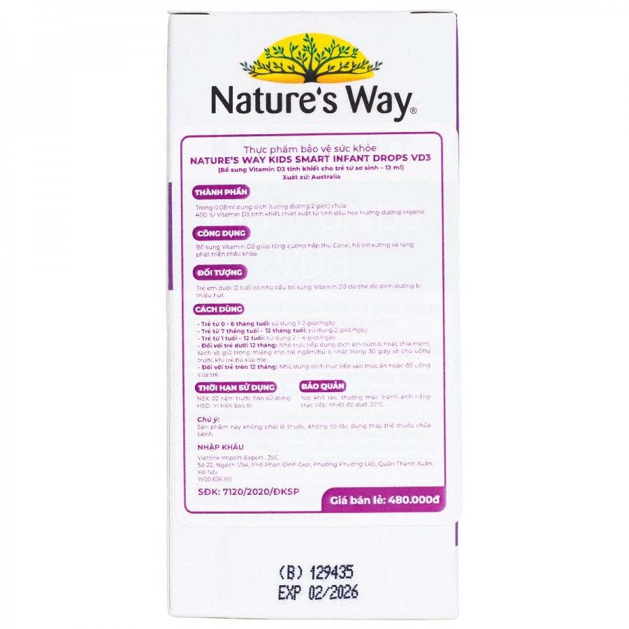 Nature's Way Kids Smart INFANT DROPS VD3 - Bổ sung vitamin D3 cho bé (13ml/Lọ)