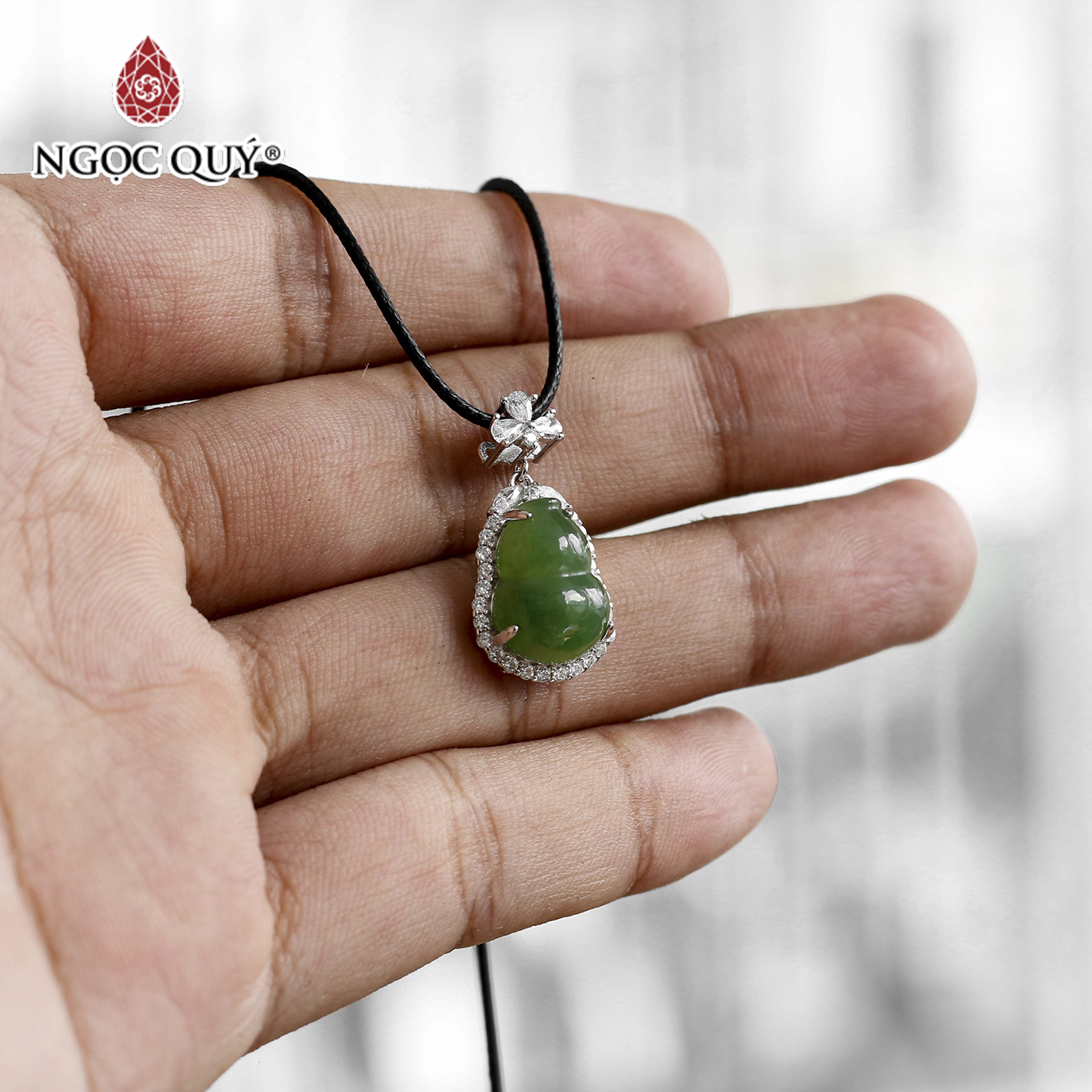 Mặt dây chuyền hồ lô ngọc bích bọc bạc mệnh mộc, mệnh hỏa - Ngọc Quý Gemstones