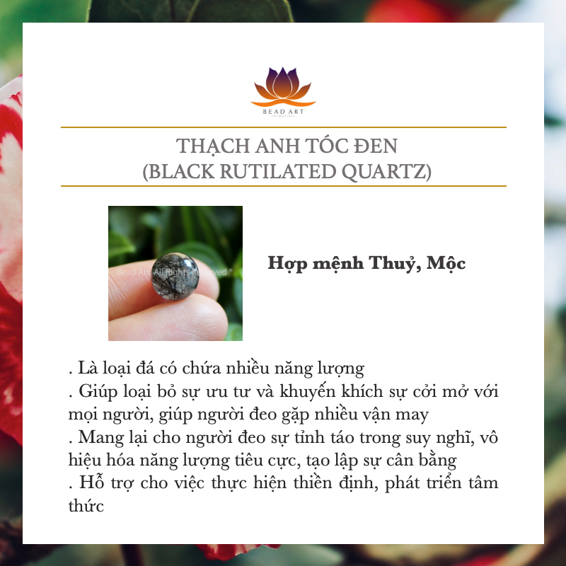 Dây Chuyền 10x8MM Đá Thạch Anh Tóc Đen, Black Rutilated Quartz Tự Nhiên Loại AAA Và Bạc 925, Thuỷ, Mộc, Vòng Cổ, Trang Sức Phong Thuỷ - Bead Art