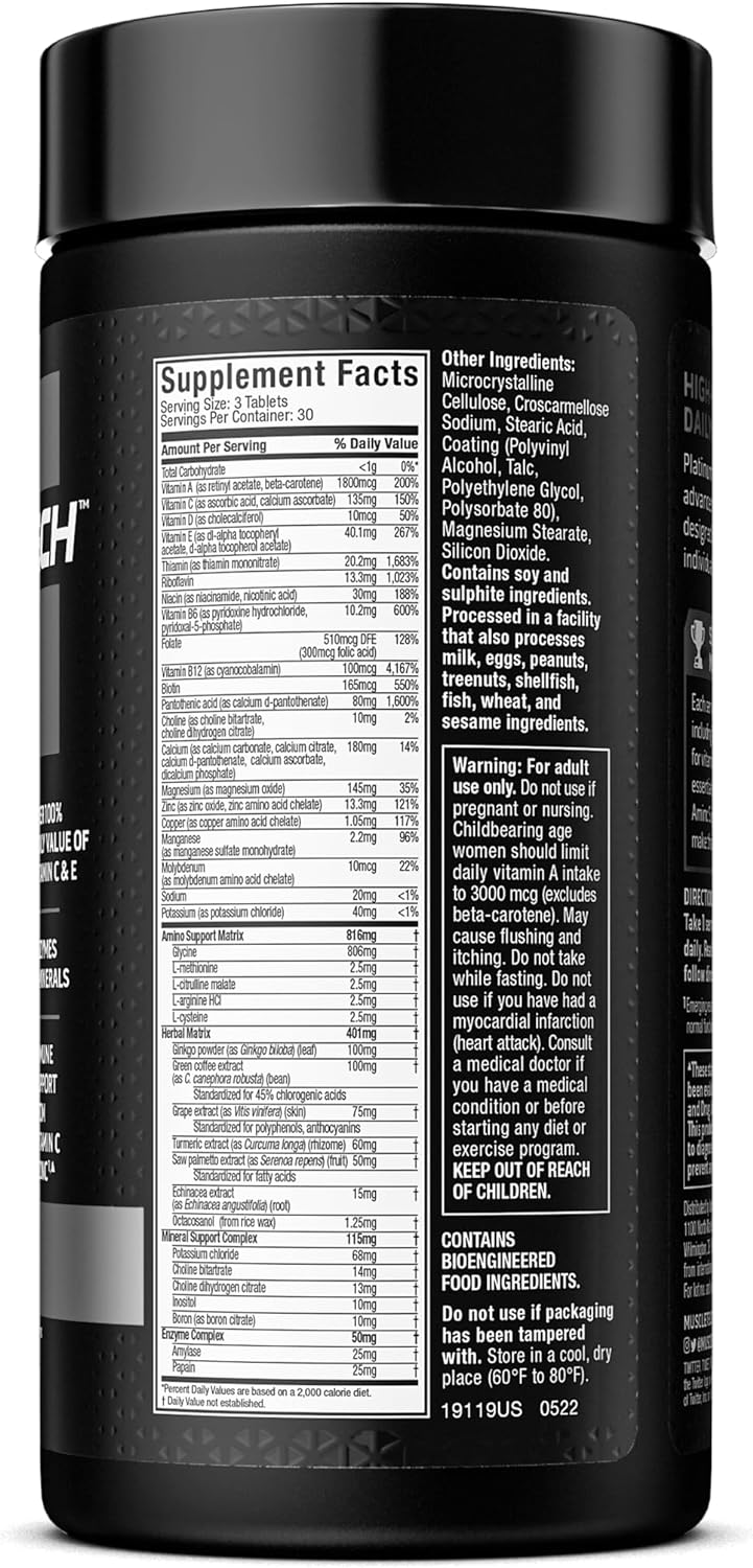 Vitamin Tổng hợp Platinum Multi Vitamin Muscletech (90 viên) - Vitamin bổ sung khoáng chất Tăng Đề Kháng Đủ Dinh Dưỡng