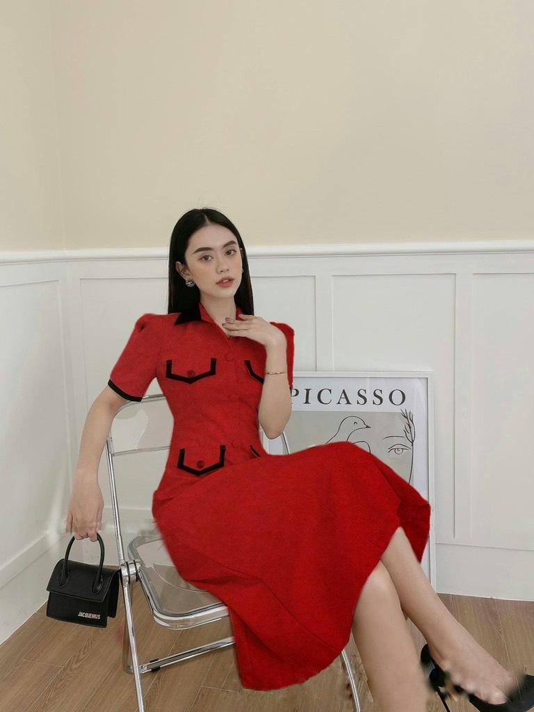 ĐẦM MIDI CỔ SƠMI VIỀN 13297