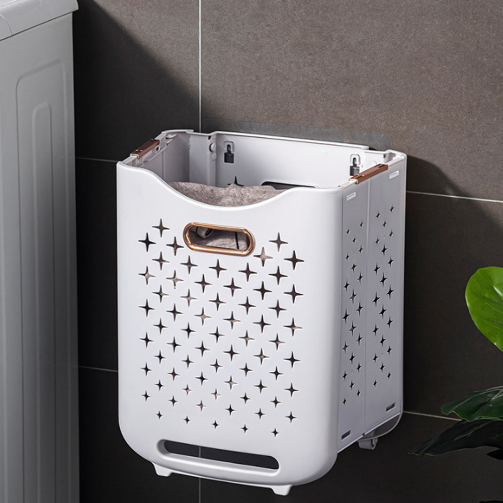 Giỏ đựng quần áo đa năng 2 tầng K143 gấp gọn treo tường hoặc bánh xe di động có Giỏ đựng đồ bằng nhựa PP cao cấp