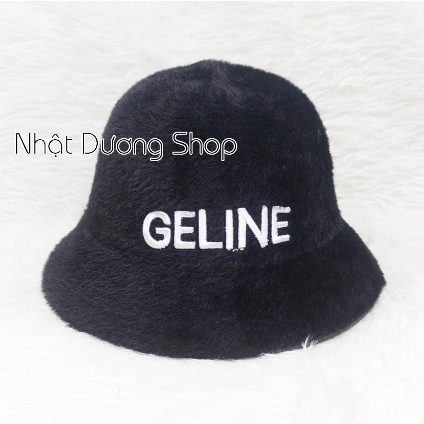 Mũ bo cụp lông thỏ, nón tai bèo vành tròn hàng quảng châu thêu chữ Geline, vành 5cm phù hợp cho bạn nữ đội đi du lịch.