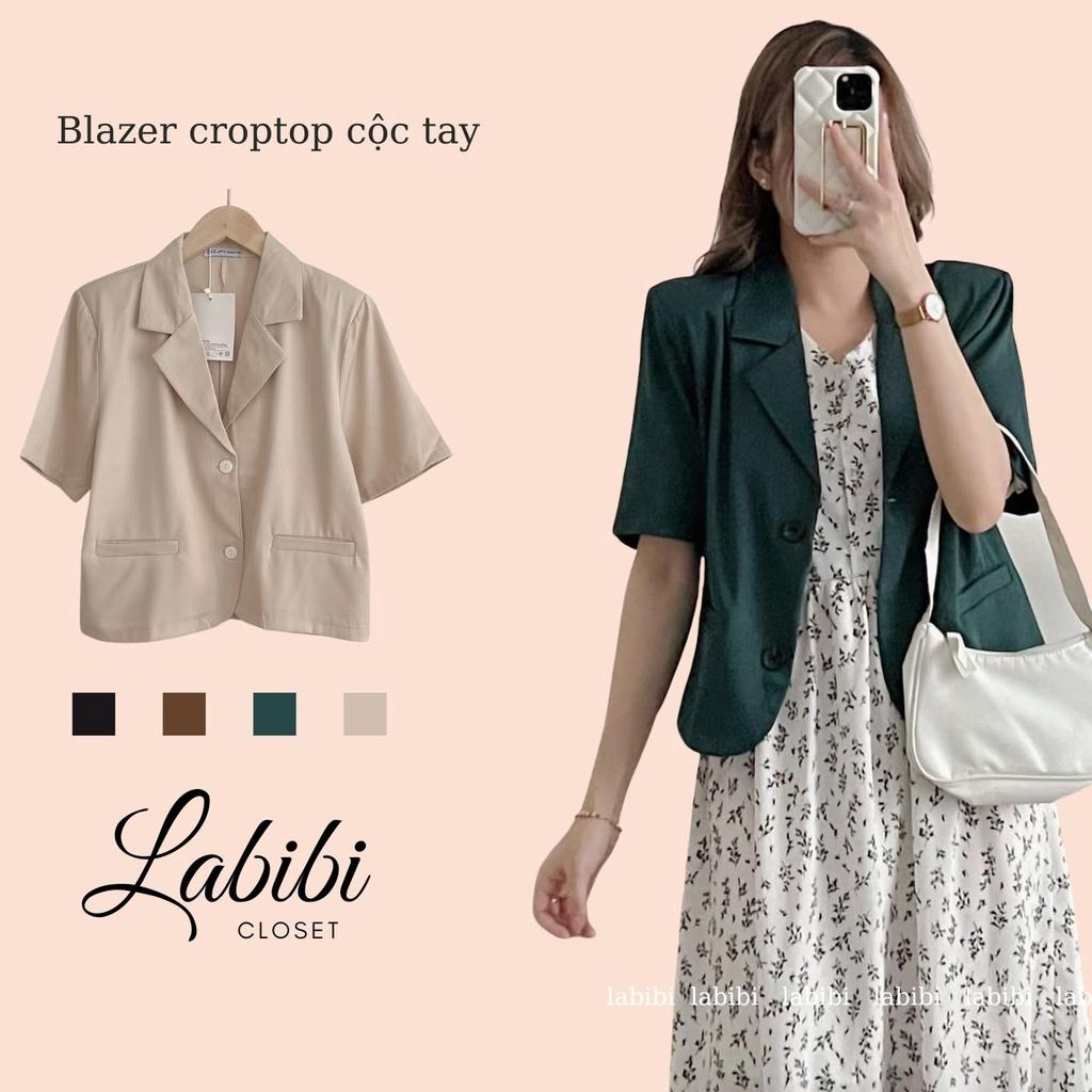 Áo Blazer Croptop Cộc Tay Độn Vai Trơn Chất Mát, Áo Khoác Vest Ngắn Tay Cơ Bản Nhiều Màu, Labibi