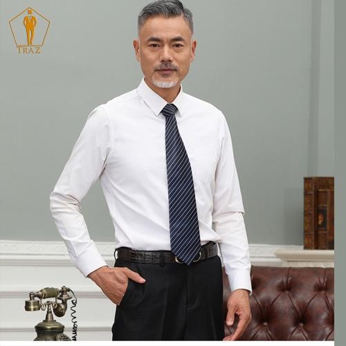 Áo Sơ Mi Trắng Nam Trung Niên Trơn Dài Tay Công Sở Vải Sợi Tre Bambo, Sồi Không Túi Ngực -TRAZ