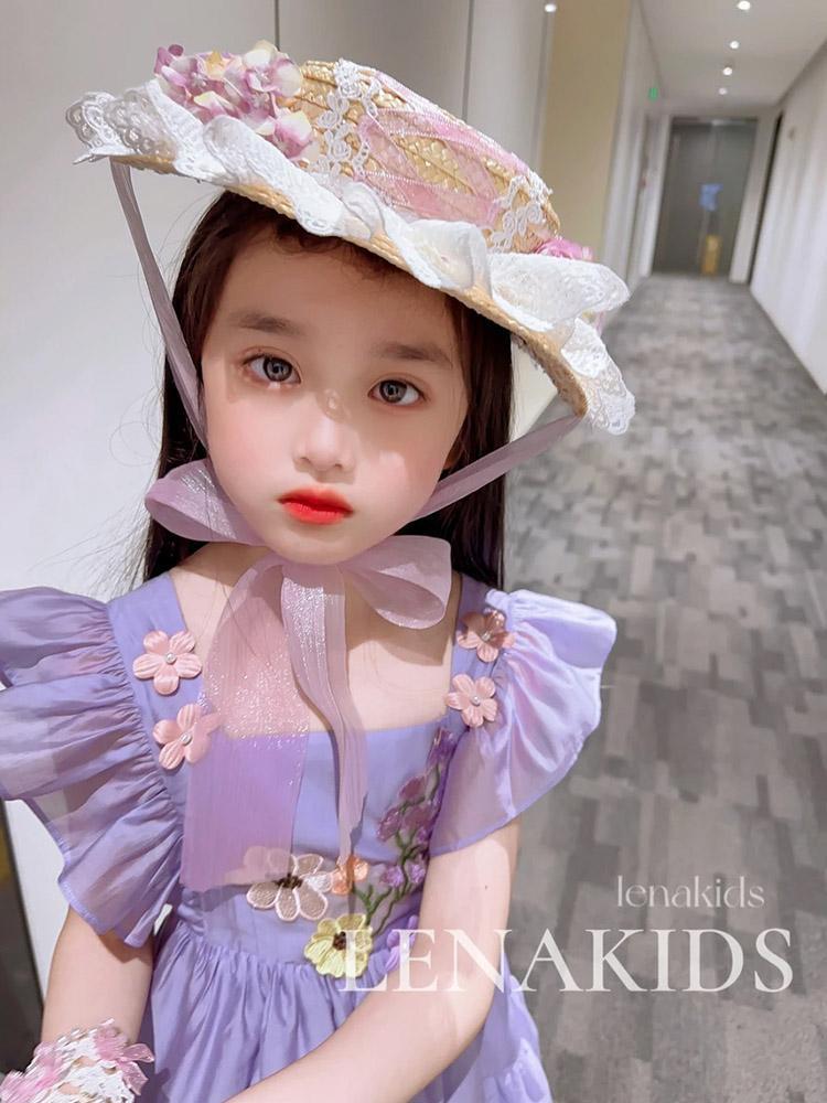 DIYIWEI Trang phục mùa hè 2023 Váy công chúa màu tím cho trẻ em gái