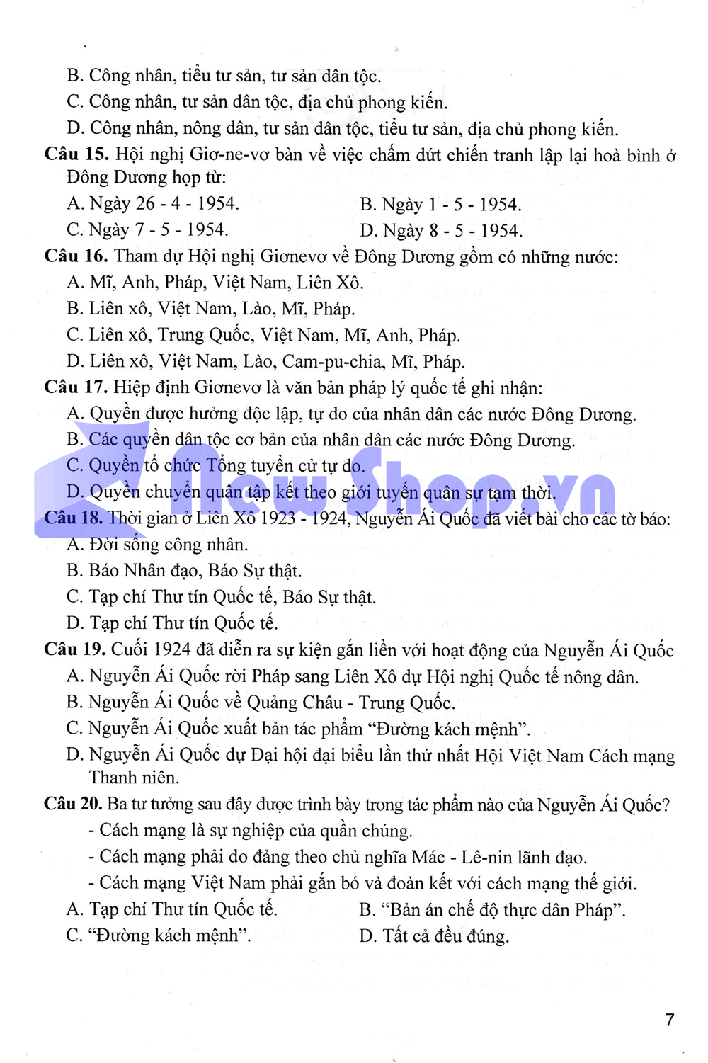 Luyện Thi THPT Quốc Gia - Bộ Đề Trắc Nghiệm Lịch Sử 12