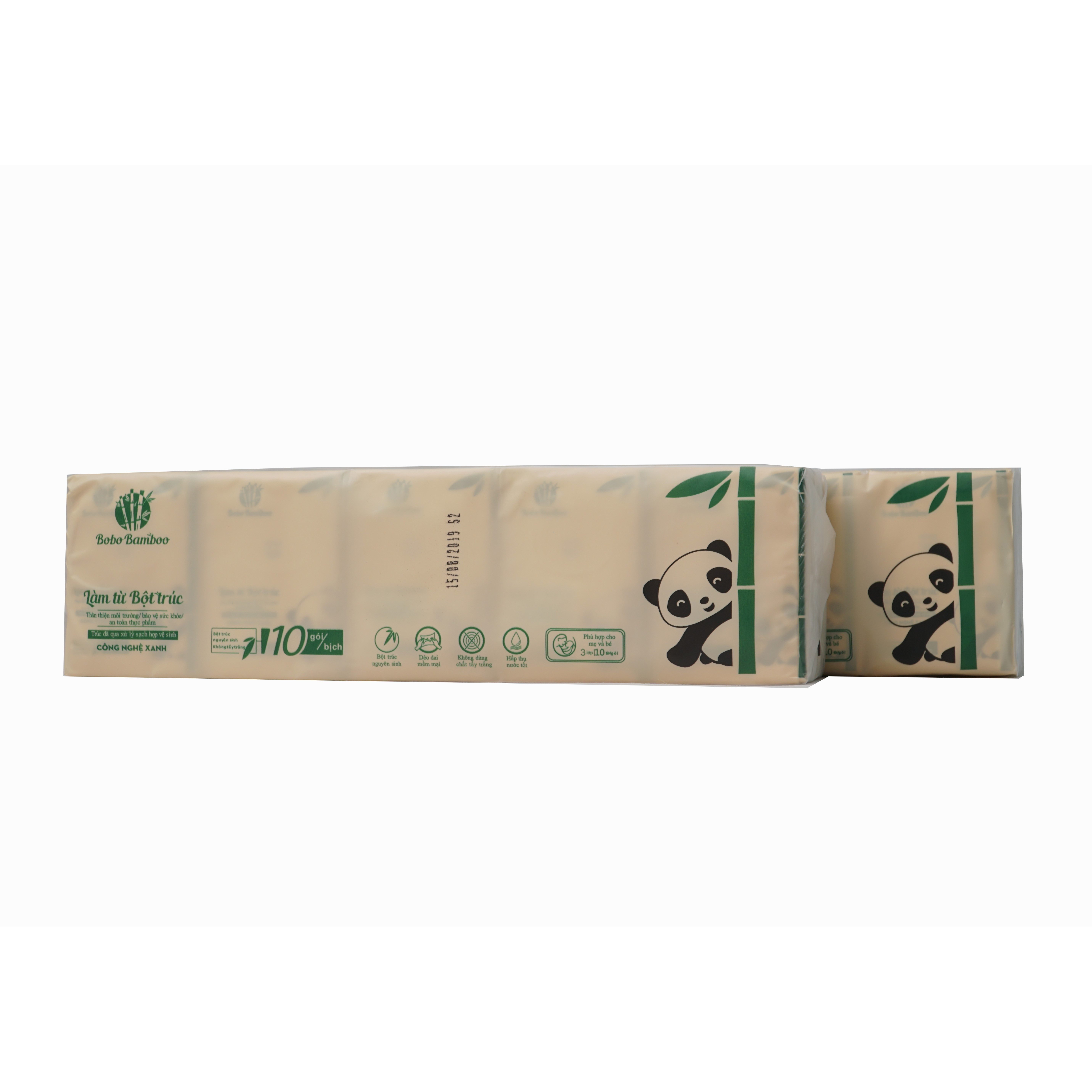 10 gói Khăn Giấy bỏ túi Bobo Bamboo Siêu Dai làm từ 100% bột trúc thiên nhiên