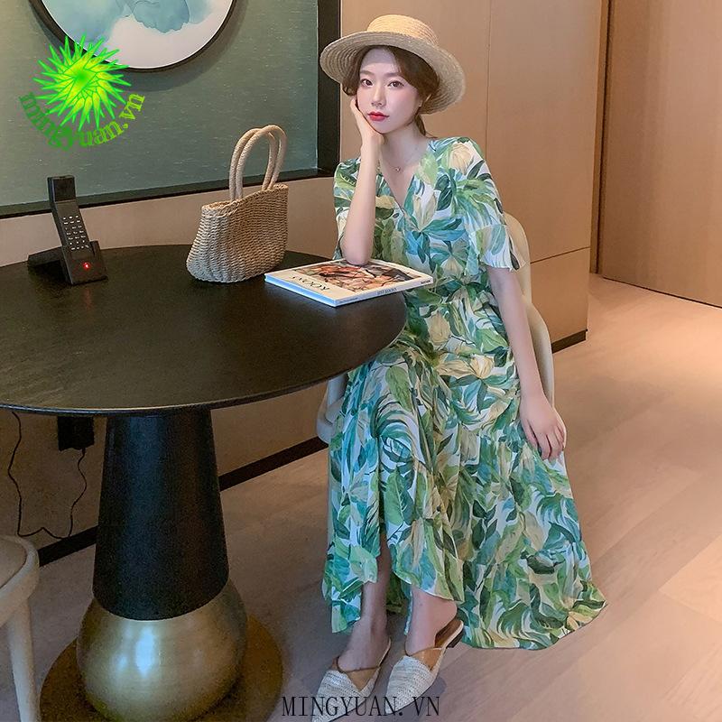 Đầm Nữ Dài Tay Cổ Tròn Eo Thắt Dây Thời Trang