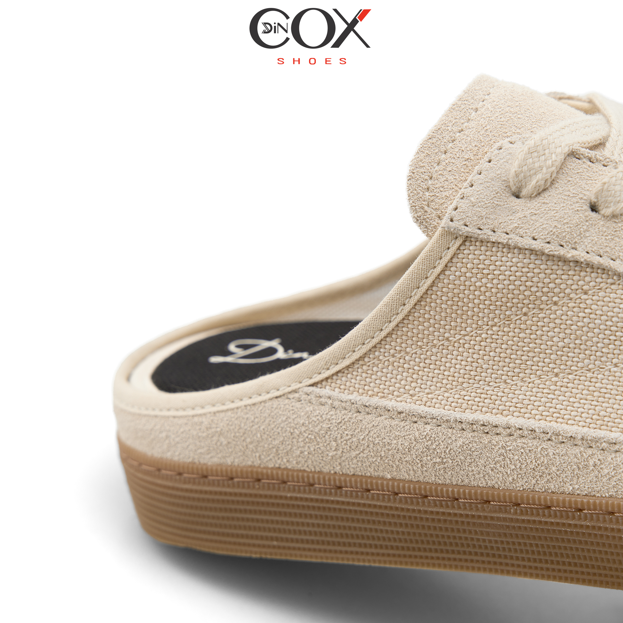 Giày Sục Đạp Gót Mules Vải Sneaker Unisex Nam Nữ DINCOX DC37 Lazy Mule Beige