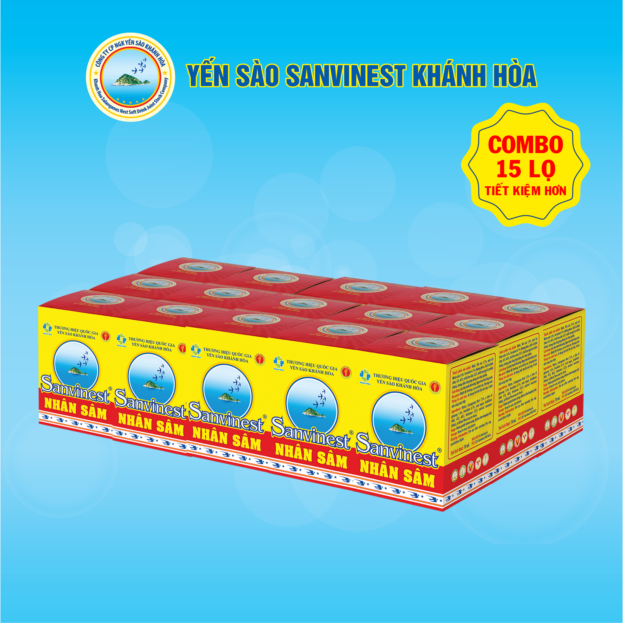 [Combo 15 lọ] Nước Yến sào Sanvinest Khánh Hòa Fucoidan Nhân sâm - 207