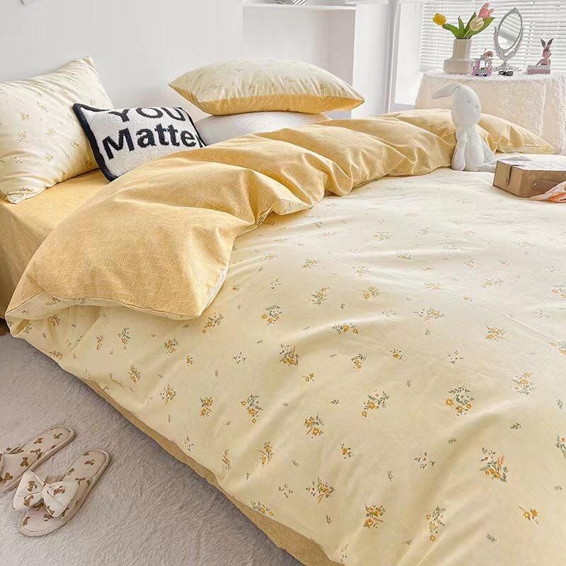 Set Cotton living 100% cotton Hàng Nhập Khẩu Cao Cấp 4 Món Hoa Nhí Vàng